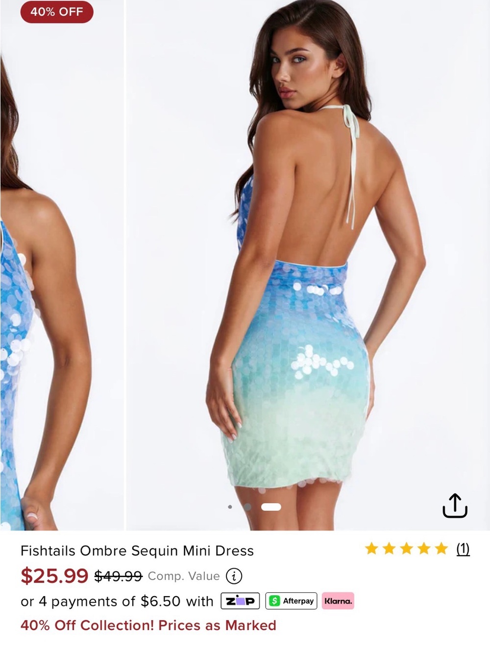 Fashion Nova Blue to Mint Ombre Sequin Halter Mini Dress - Picture 2 of 9